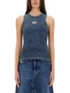 Diesel Ribbed Sleeveless Top With Distinctive Logo Detail In Navy