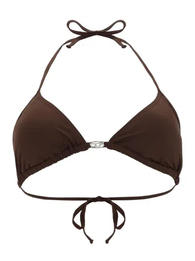 Diesel Top Bikini In Nylon Con Chiusura A Laccetti In Animal Print