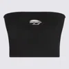 Diesel Ribbed Viscose Cropped Top M-clarksvillex In Black