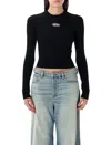 Diesel Women M-valari Top In Black Ribbed Stretch Jersey In Black