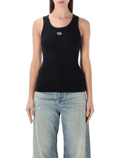 Diesel Black Tank Top With Logo On The Front And Ribbed Design In Cotton Woman In Blue