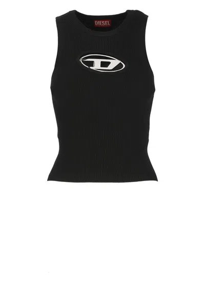 Diesel M Onerva Knitted Top With Logo Plaque In Black