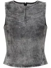 Diesel Distressed Embellished Fitted Sleeveless Top In Black