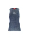 Diesel Ribbed Sleeveless Top With Distinctive Logo Detail In Blue