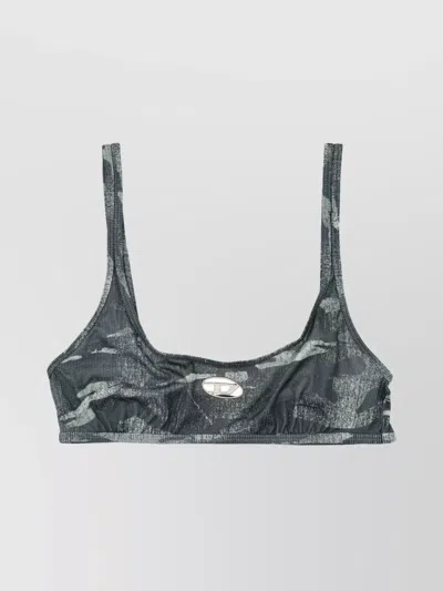 Diesel Top Bra With Adjustable Straps And Camouflage Pattern In Gray