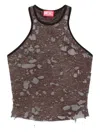 Diesel Logo Embroidered Distressed Sleeveless Top In Brown