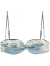 Diesel Ruffle Denim Top Adjustable Straps In Blue