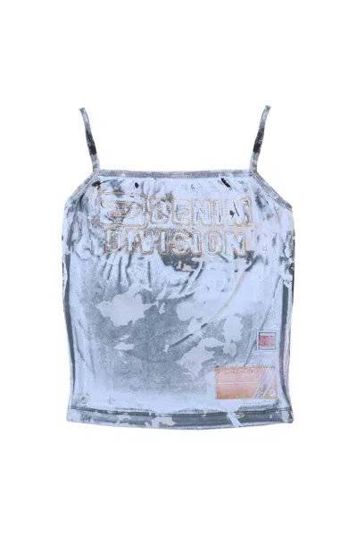 Diesel Denim Satin Tank Top In Blue
