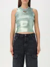 Diesel Pastel Green Stretch Viscose Blend Top In Silver