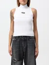Diesel Sleeveless Ribbed Knit Top With Metallic Logo Detail In Weiss