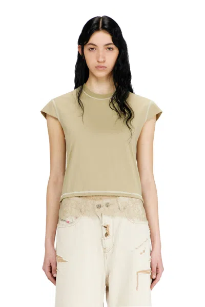 Diesel Jersey Top With Lace Hem In Nude