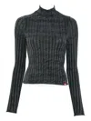 Diesel Stretch Cotton High Neck Long Sleeve Top In Gray