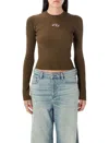 Diesel Ribbed Slim-fit Top With Cut-out Plaque Detail In Green