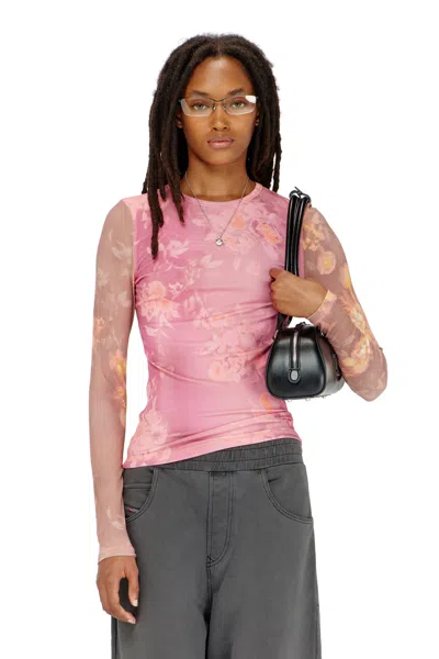 Diesel Top In Floral-print Ribbed Jersey In Pink
