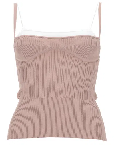 Diesel Knit Top Layered Effect Ribbed Square Neckline In Pink