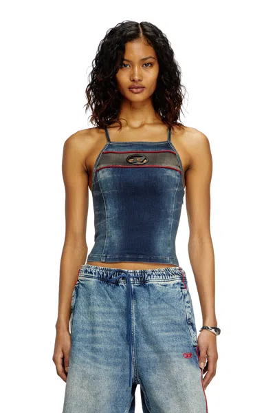Diesel Top In Stretch Bicolour Denim In Blue