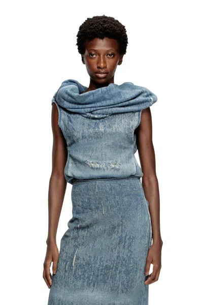 Diesel Tank Top In Cotton With Distressed Effect In Clear Blue