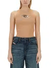 Diesel Cut-out Knit Top With Logo Plaque In Pink