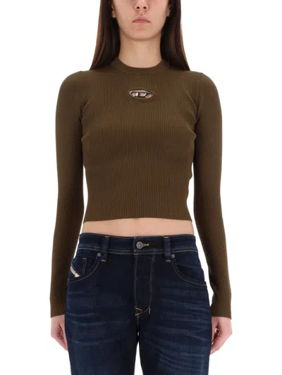 Diesel Rib-knit Viscose-blend Top With Oval D In Brown