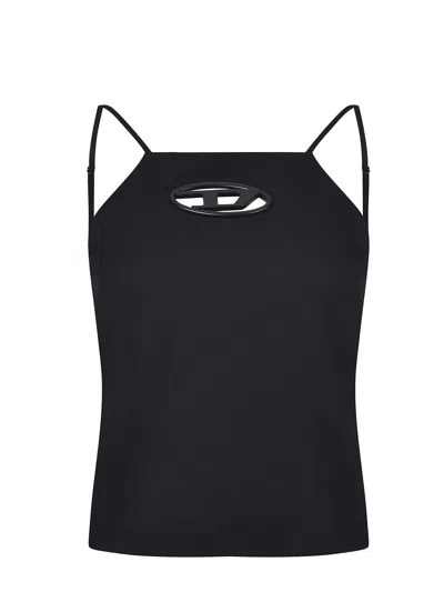 Diesel T-wilight Black Top With Halterneck And Oval D Logo Plaque On The Front In Wool Blend Woman