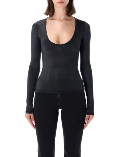 Diesel Elphin Long-sleeve Scoop-neck Top In Black
