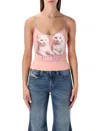 Diesel T-top R2 Cats Pink Cotton Jersey Tank Top In Pink