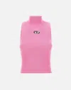 Diesel Ribbed High Collar Sleeveless Slim Fit Top In Pink