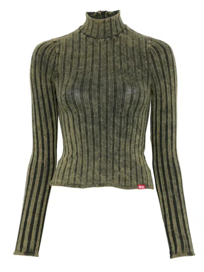 Diesel T-clawa Ribbed Long-sleeve T-shirt In Green
