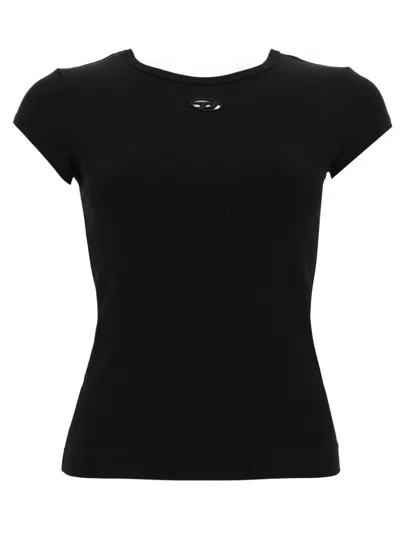 Diesel Women Black T-shirt With Logo On The Front And Ribbed Design In Cotton Woman