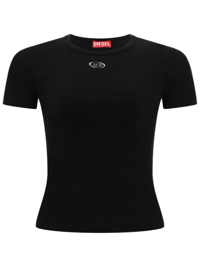 Diesel Women Black Ribbed Stretch Jersey T-ele-long-od T-shirt