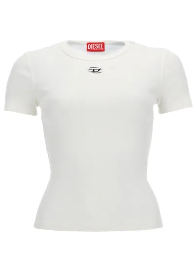 Diesel Women White T-shirt With Logo On The Front And Ribbed Design In Cotton Woman