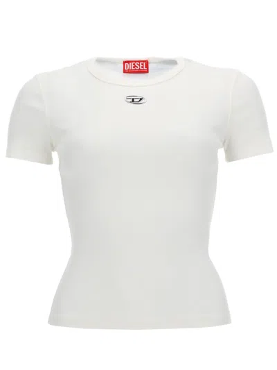 Diesel Women White T-shirt With Logo On The Front And Ribbed Design In Cotton Woman