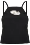 Diesel T-wilight Black Top With Halterneck And Oval D Logo Plaque On The Front In Wool Blend Woman