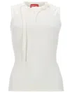 Diesel Sleeveless Ribbed Zip-front Top With Tie Strap In White