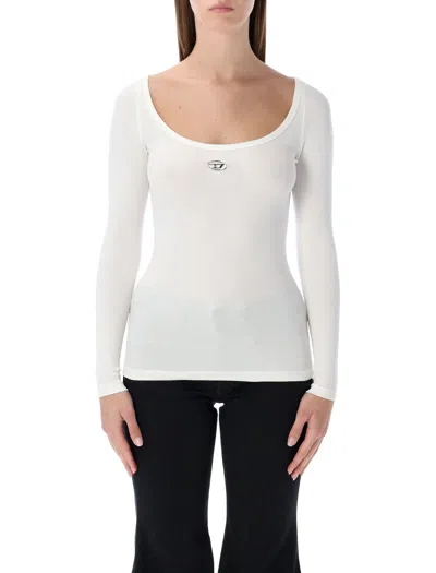 Diesel T-bal-od Long-sleeve Ribbed Cotton Top In White