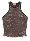 Diesel Logo Embroidered Distressed Sleeveless Top In Sand