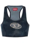 Diesel Denim Crop Top With Jewel Buckle In Navy