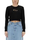 Diesel T-shirt A Maniche Lunghe Con Logo Cut-out In Black