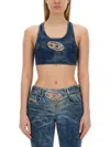 Diesel Embellished Cotton Blend Logo Top In Blue