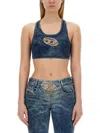 Diesel Denim Crop Top With Jewel Buckle In Denim
