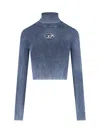 Diesel Cropped Turtleneck Sweater Ribbed Texture In Navy
