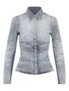 Diesel Distressed Long Sleeve Fitted Top In Blue