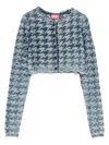 Diesel Long Sleeve Cropped Houndstooth Top In Blue
