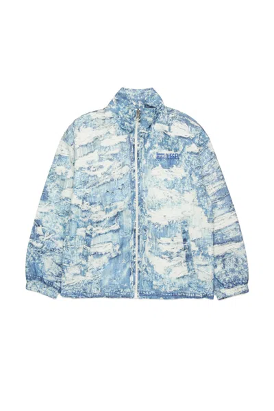 Diesel Kids' Giacca Windbreaker Effetto Denim Strappato In Blue