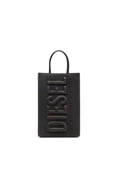 Diesel Tote Bag In Coated Flocked Denim In Black