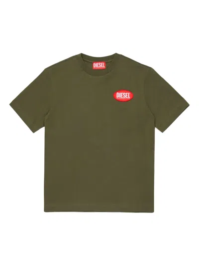 Diesel Kids' Tpatch Over Oval-label T-shirt In Green