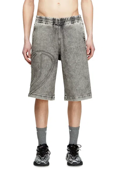 Diesel Track Denim Bermudas With Oval D In Black