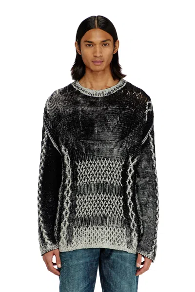 Diesel Oval D Cable-knit Sweater In Animal Print