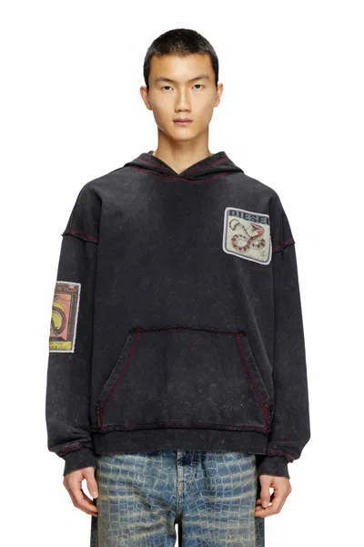 Diesel Treated Hoodie With Snake Patches In Black
