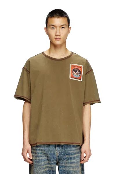 Diesel Treated T-shirt With Snake Patches In Green